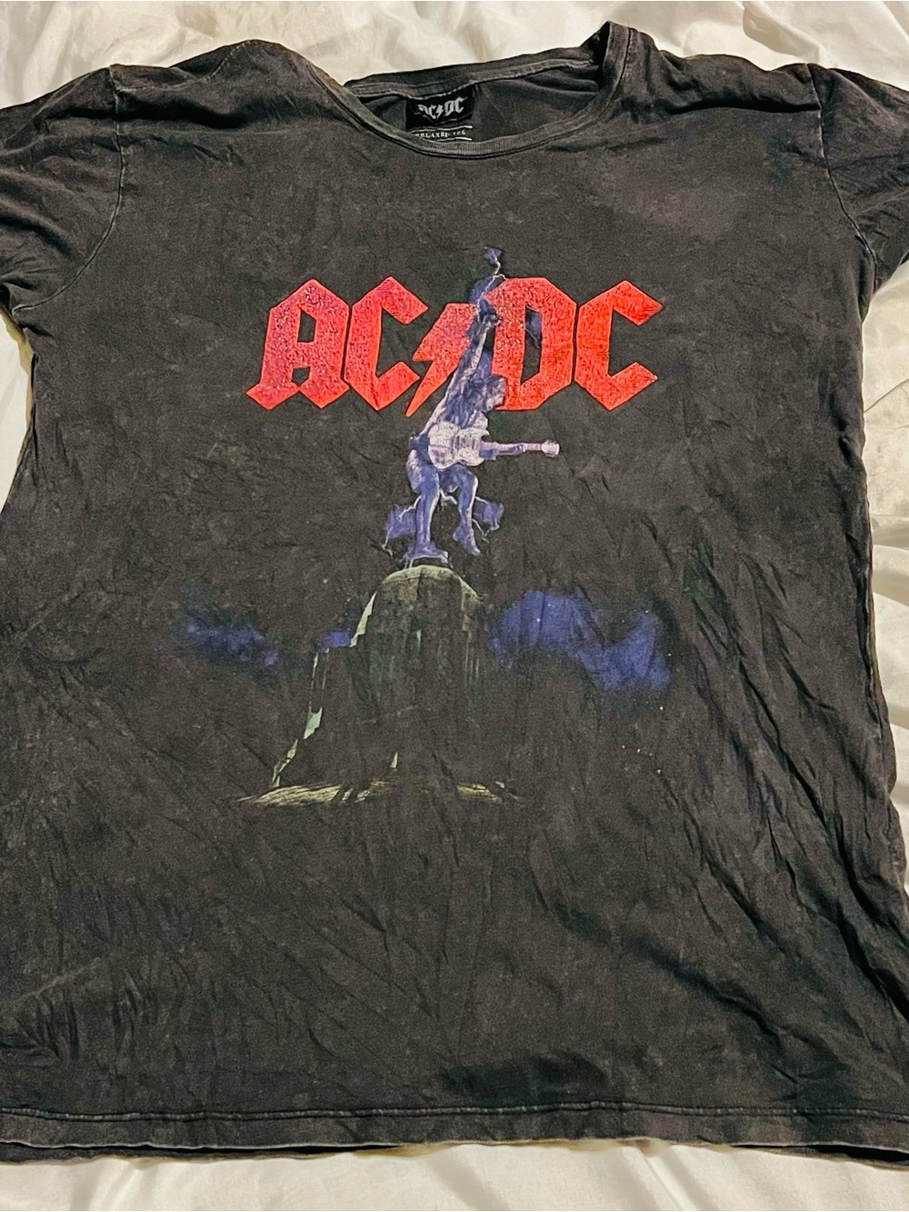 AC/DC Gray Crewneck Tee with Light Blue Logo size S/P